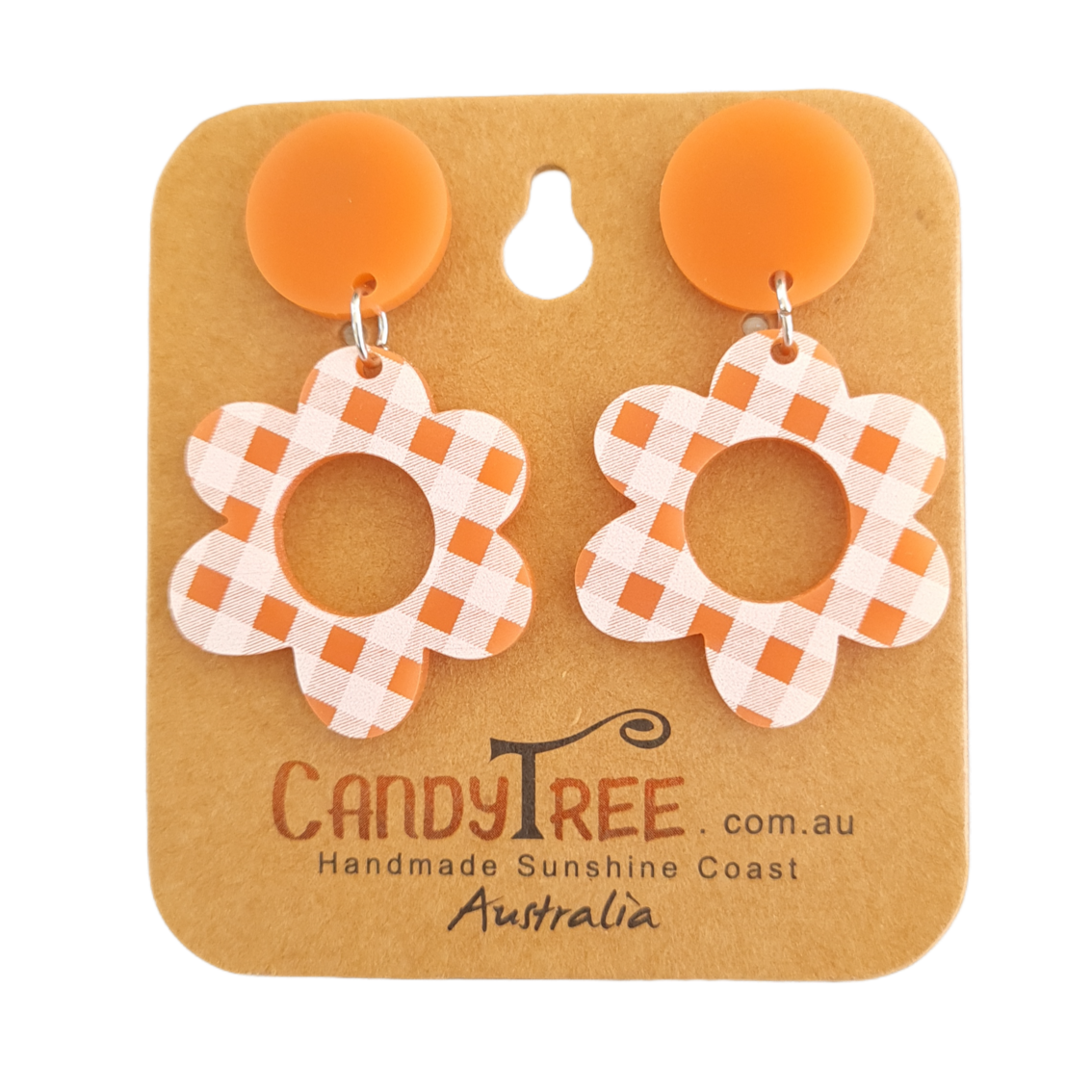 Acrylic Dangle Orange Gingham Flower Candy Tree